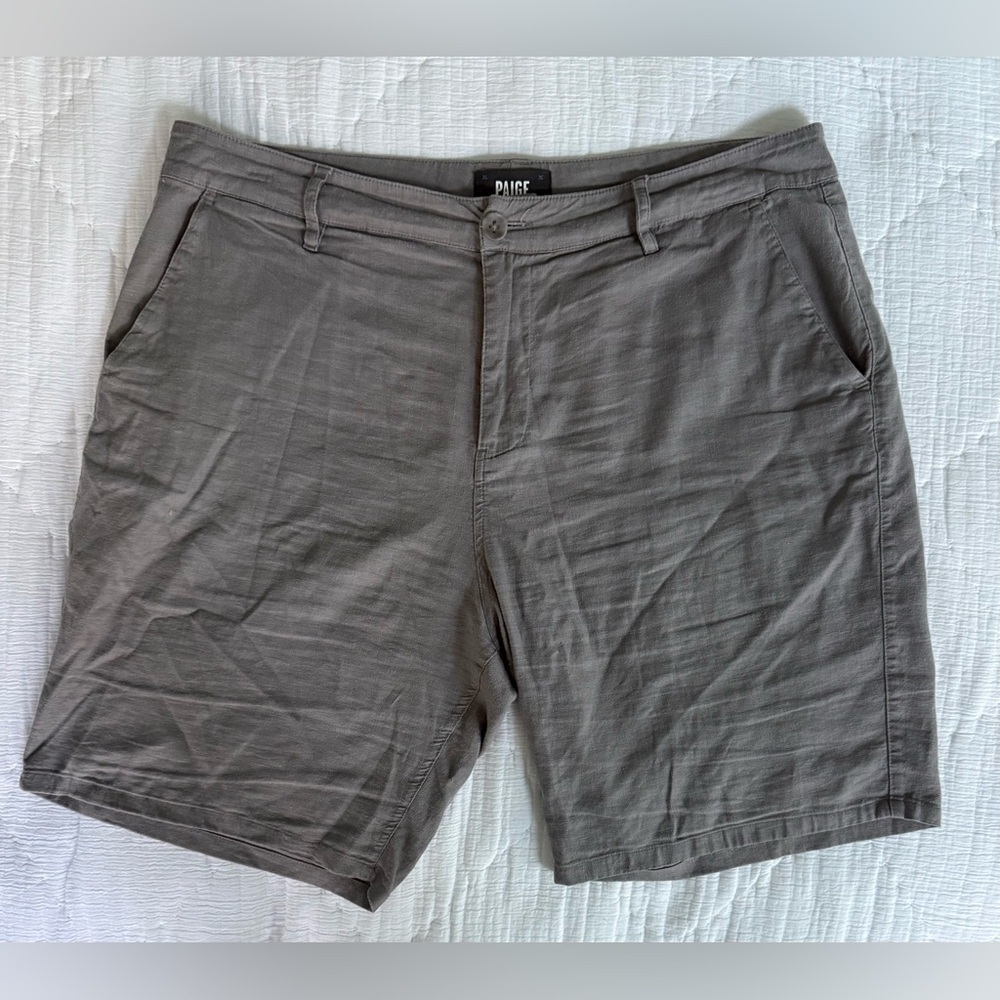 PAIGE Men’s Linen Blend Shorts 34 Aluminum Frost Gray Casual Summer